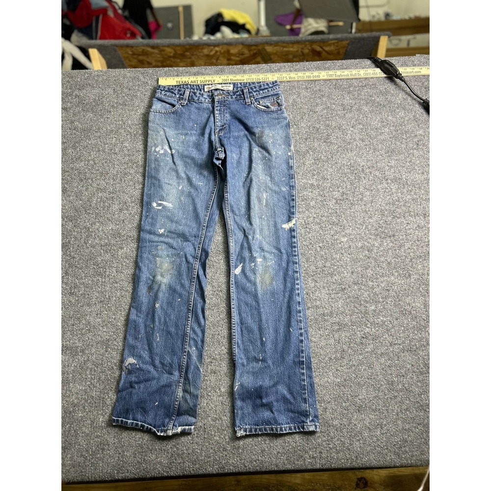 Harley Davidson Jeans Womens Size 28 Blue Distressed Paint Splatter Made in USA